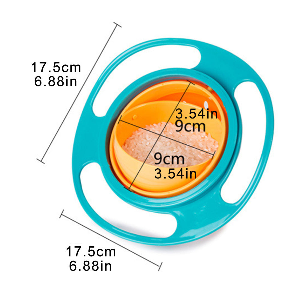 The portable toddler feeding bowl with its innovative gyro design, preventing spills effectively.