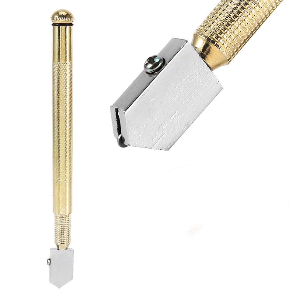 Ergonomic gold metal glass cutter with anti-slip handle for safety.