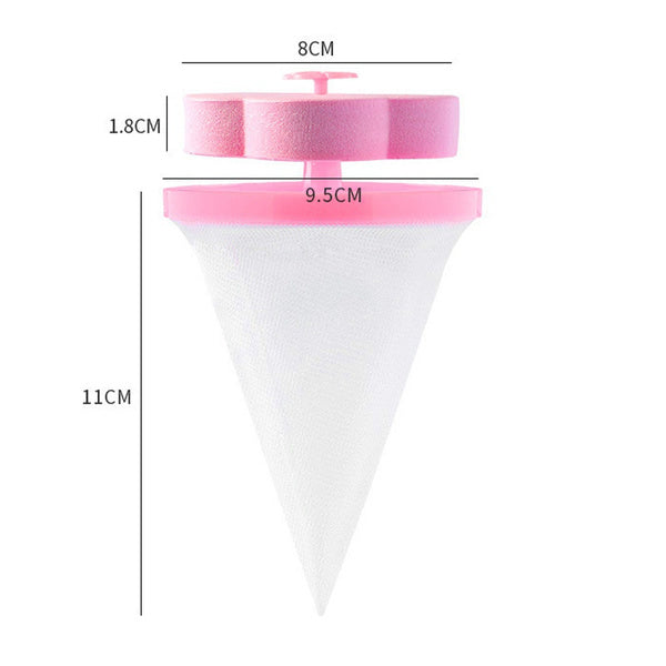 Floating mesh pouch designed to catch lint and hair during laundry.