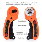 Rotary cutter with sharp 45mm blade designed for precise fabric cutting