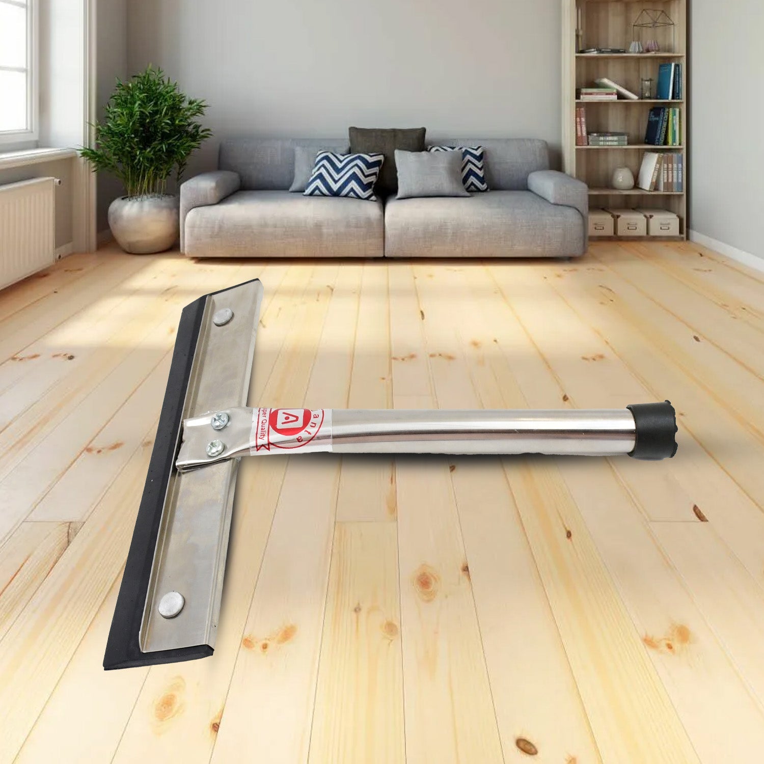 Ergonomic stainless steel kitchen wiper shown from a stylish angle, highlighting its design.