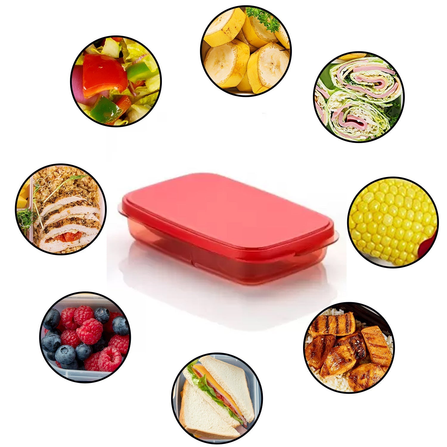 Rectangular leak-proof lunch box with two compartments on a clean surface.