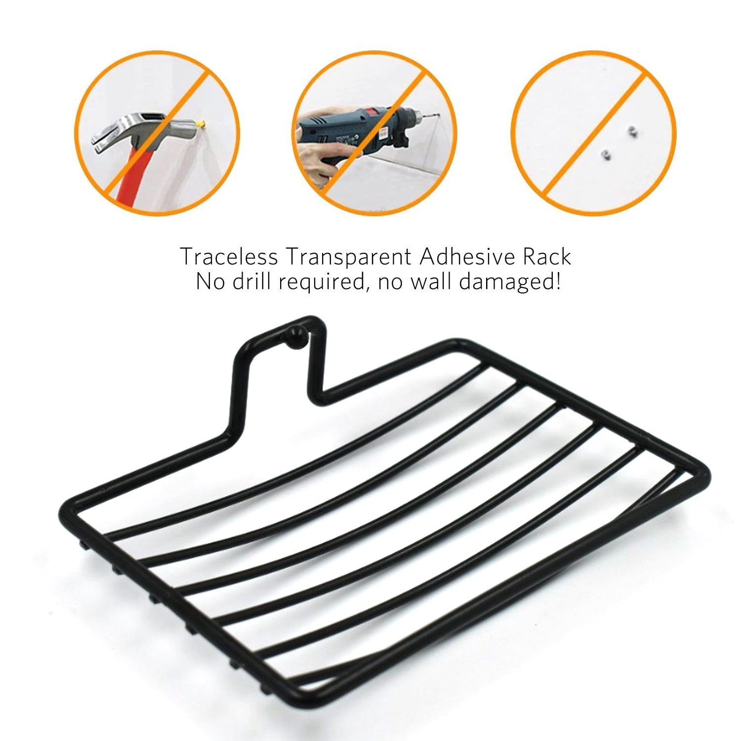 Close-up of a wall mount soap rack with drainage slots, keeping soap dry.