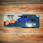 Kids' toy gun with target practice arrows, encouraging hand-eye coordination.