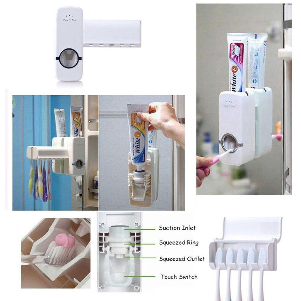 Back of the automatic toothpaste dispenser highlighting the strong 3M adhesive sticker for easy installation.