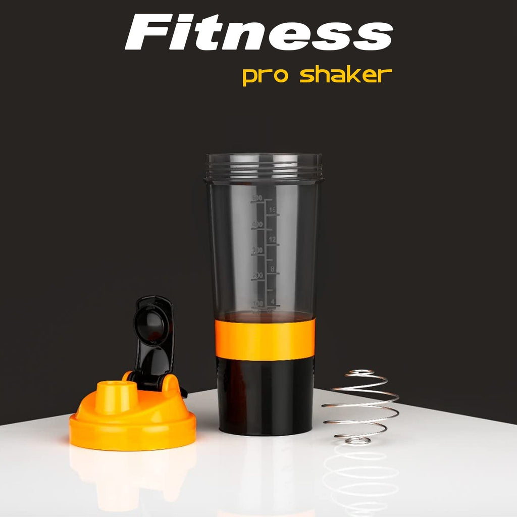 Easy-to-use flip-top lid on a durable protein shake bottle.