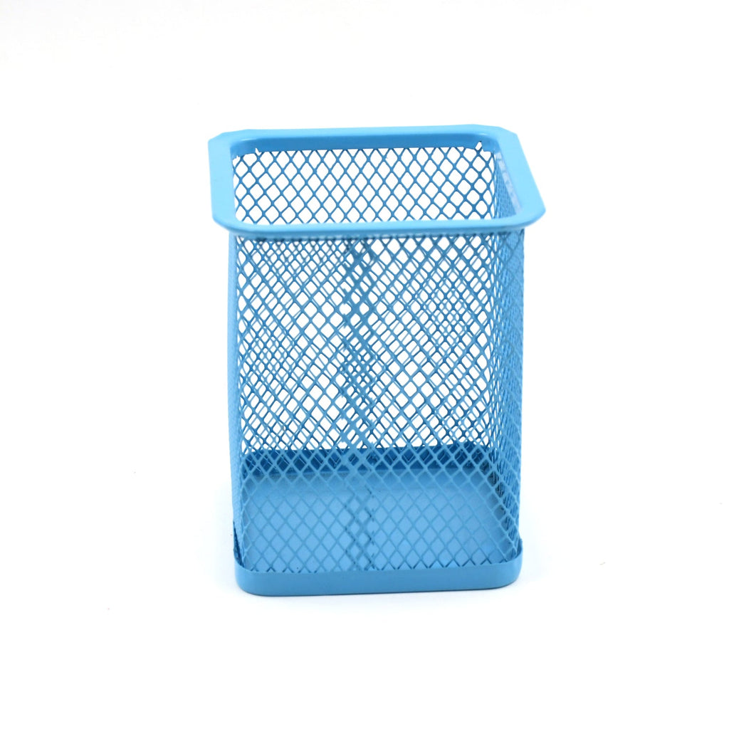 Compact and functional metal pen holder, ideal for small spaces.