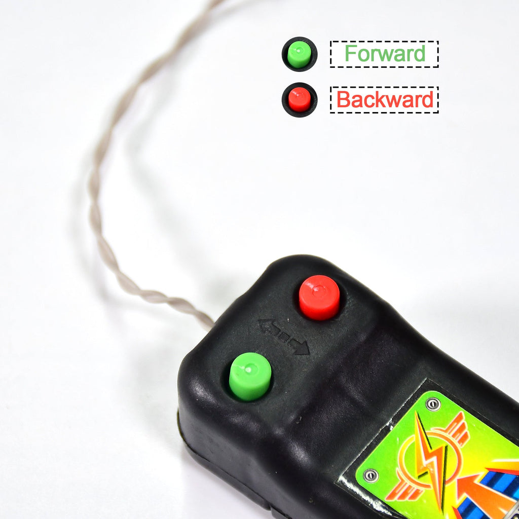 The model racing car displayed next to its lightweight remote control for kids.