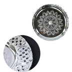 Durable plastic Pooja Thali in silver color for home decor and worship.
