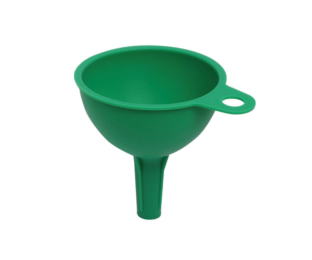 Close-up of the food-grade silicone funnel's integrated hanging hole for convenient storage.