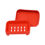 Portable plastic soap case with a secure lid, perfect for travel.