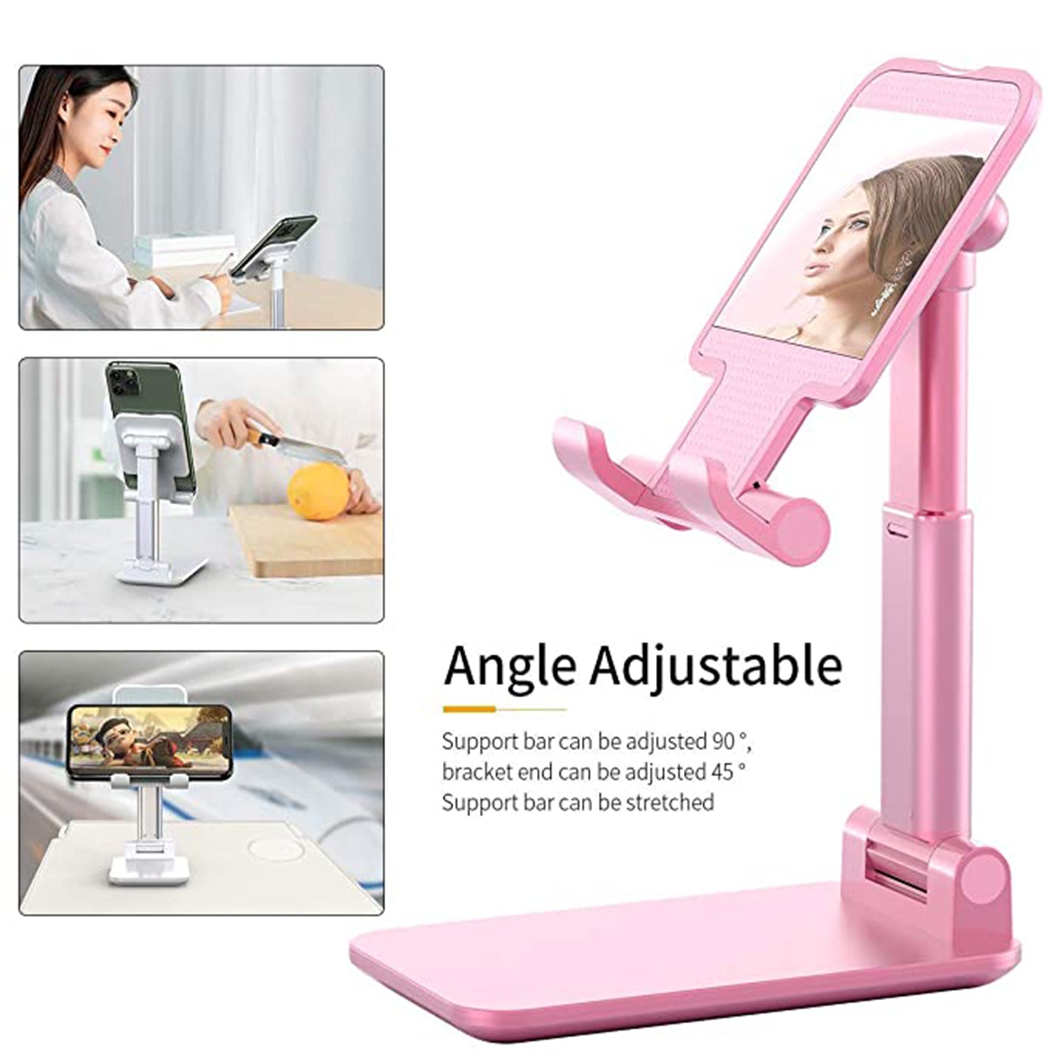 Ergonomic phone holder with mirror, showing stable support for a smartphone.
