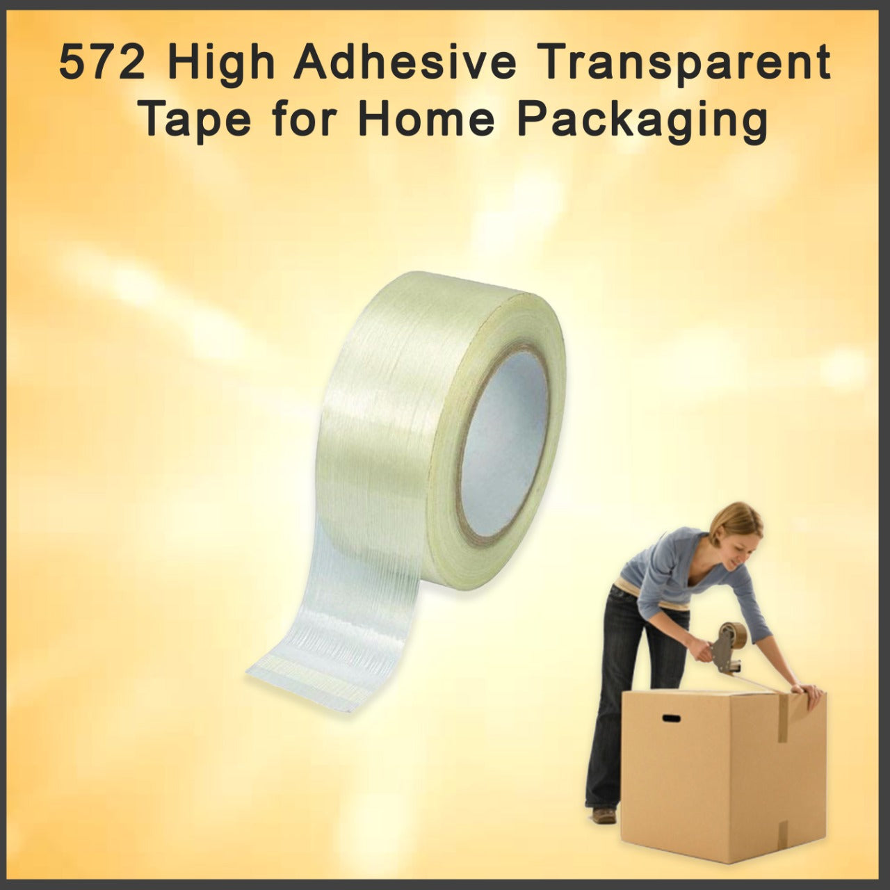 Heavy-duty transparent packing tape ensuring secure carton sealing.