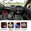 Foldable car trash can in an auto, showing its compact design and capacity.