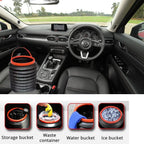 Foldable car trash can in an auto, showing its compact design and capacity.