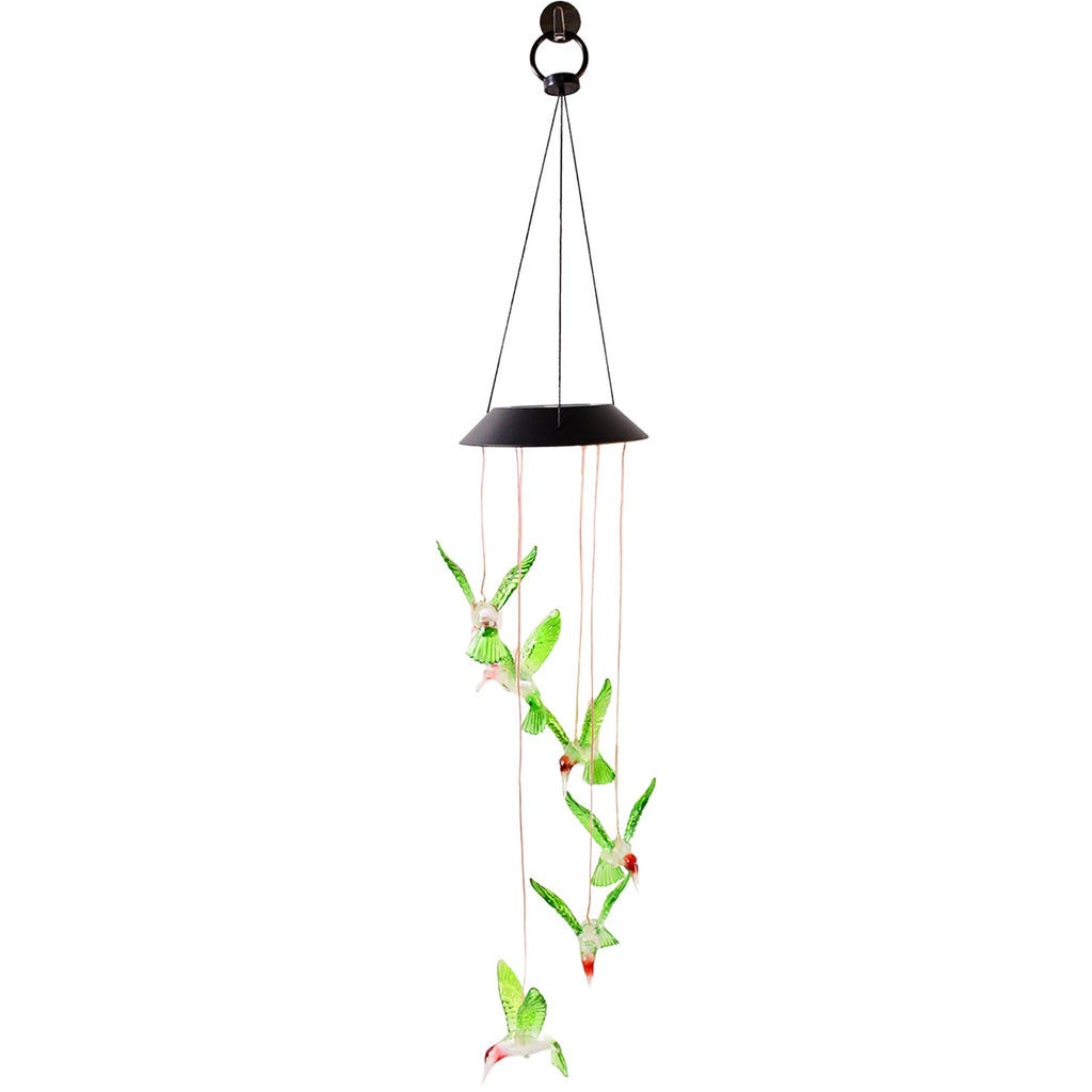 Color-changing solar hummingbird light used as outdoor decoration