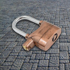 AutoSafeo waterproof alarm lock securing a bicycle wheel, demonstrating its use.