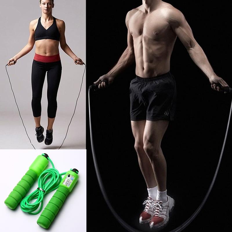 Adjustable electronic skipping rope with a clear length indicator.