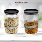 A complete set of six round air tight kitchen storage containers.