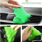 Stretched crystal clear slime demonstrating its non-sticky, flexible, and satisfying texture.