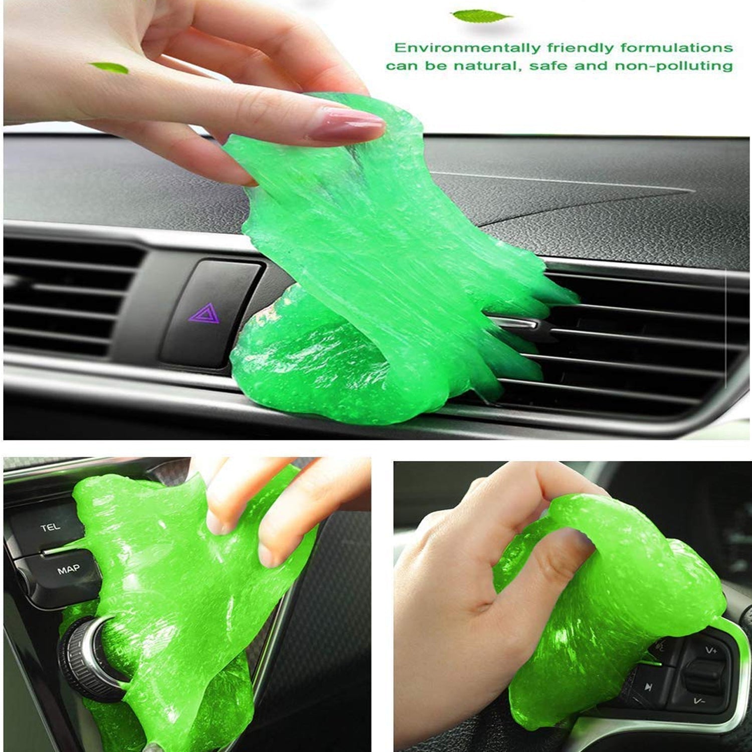 Stretched crystal clear slime demonstrating its non-sticky, flexible, and satisfying texture.