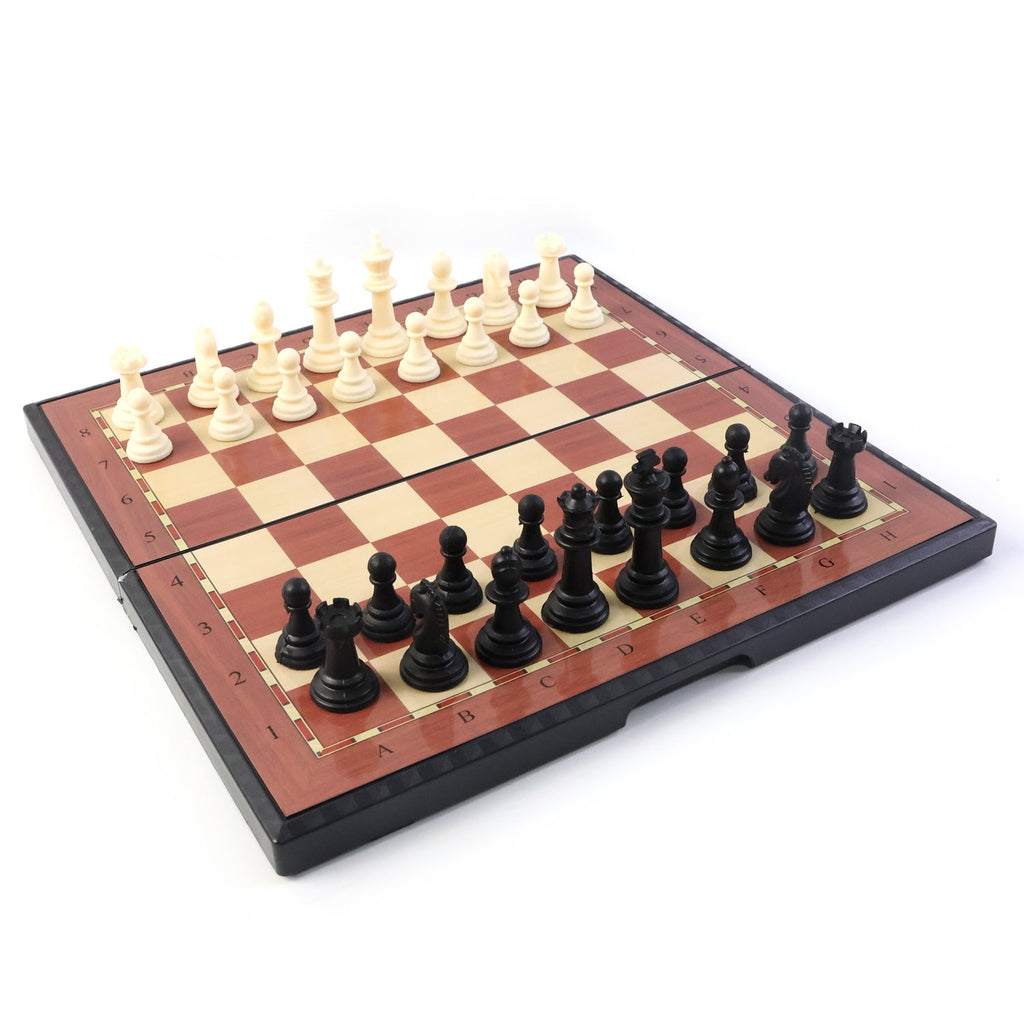 Portable chess game set with plastic pouch for storage