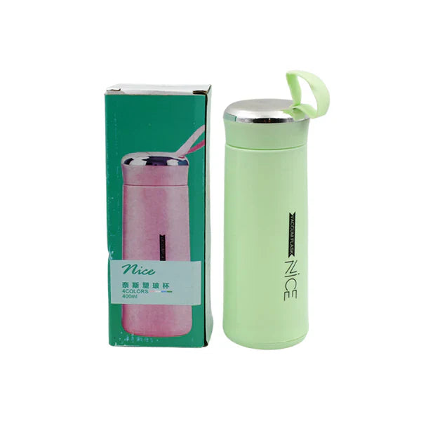 Portable 400ml glass water bottle leakproof for travel and office