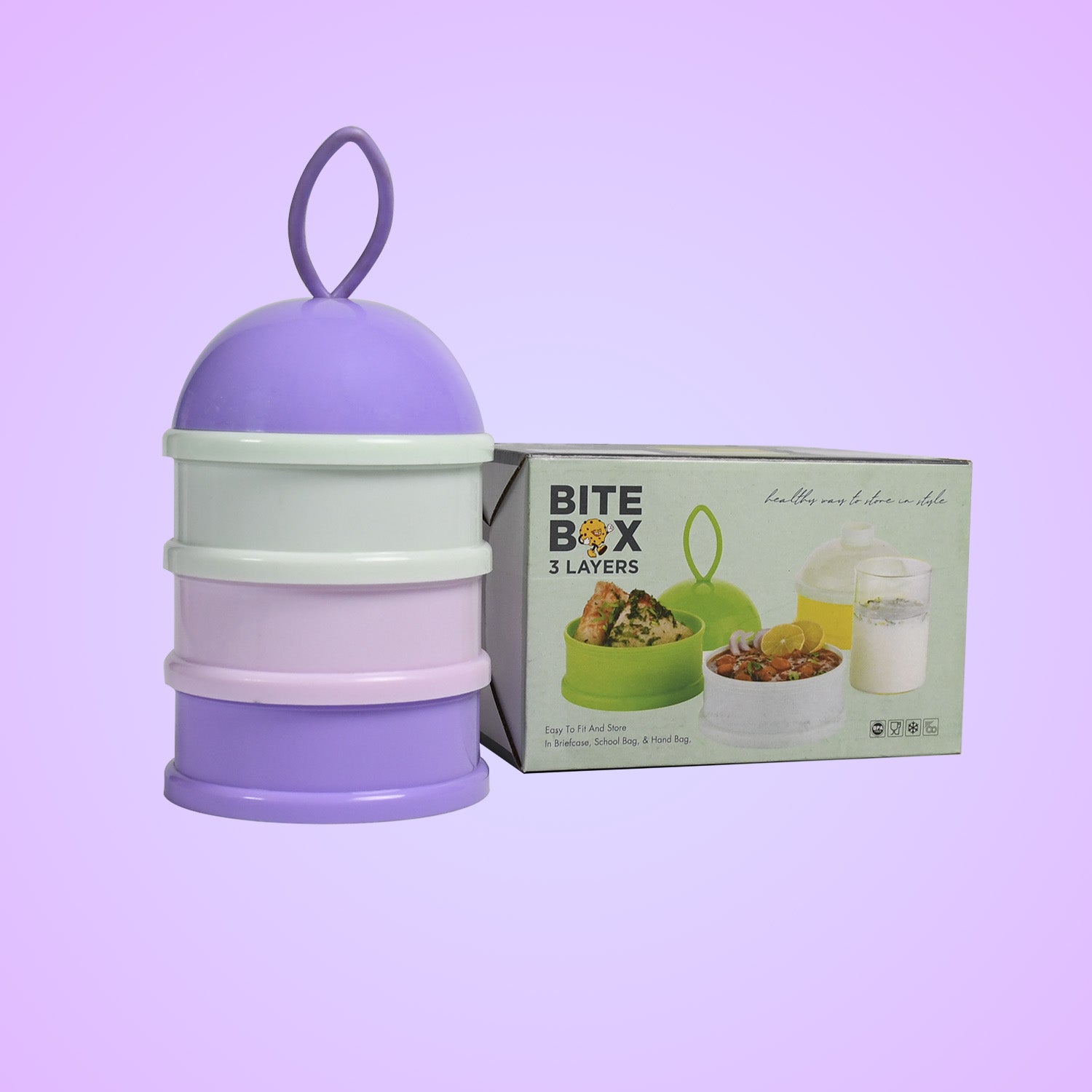 Baby food storage box with lid securely fastened, preventing spills.