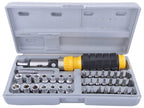 Close-up view of the chrome-finished carbon steel components within the 41-piece tool kit.