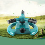 Durable 3-arm rotating sprinkler system ready for yard and garden use.