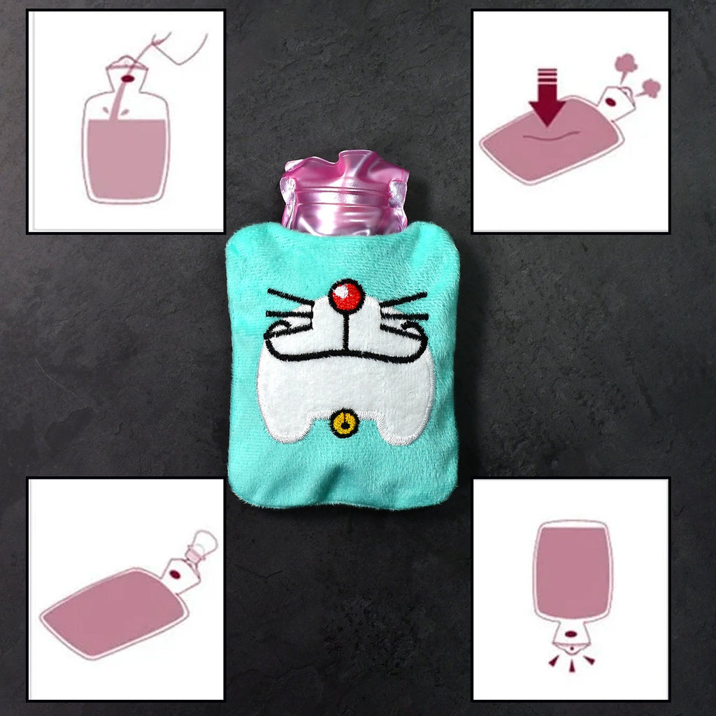 The soft fabric cover of the Doremon hot water bag, designed for even heat distribution.