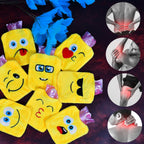 Compact mini hot water bag with a fun emoji, highlighting its portable size.