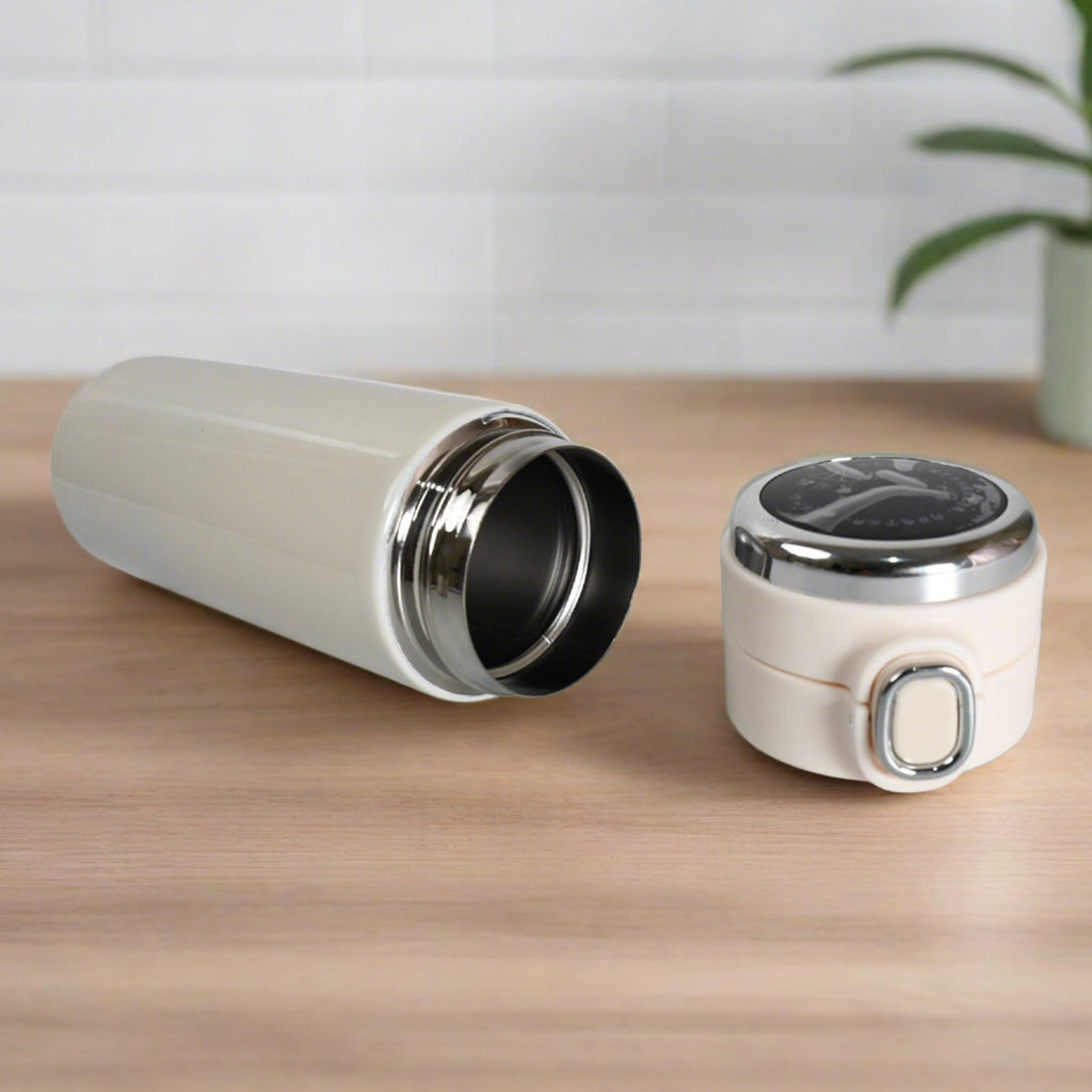 The 420ml water bottle standing upright, highlighting its slim design that fits car cup holders.
