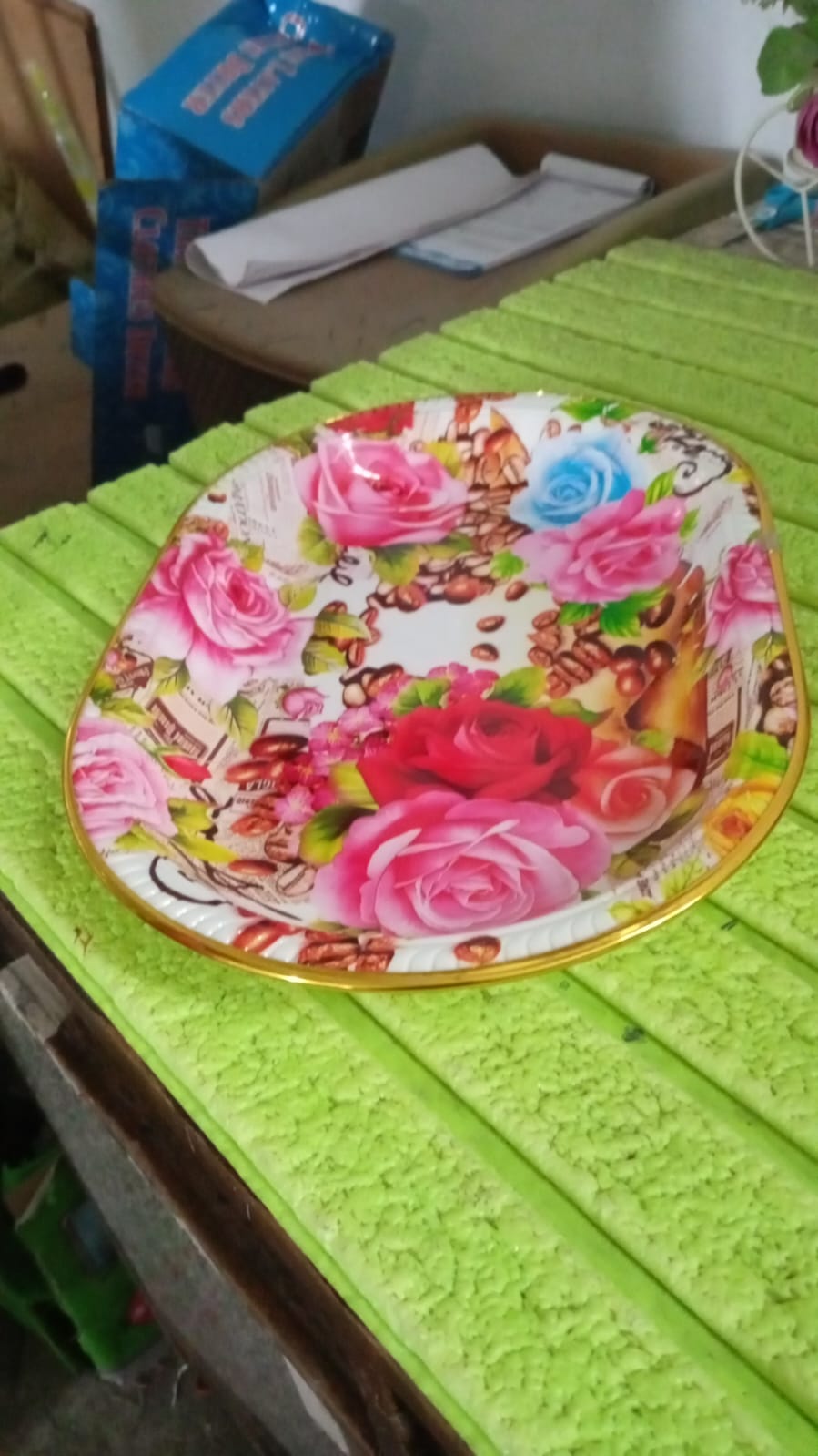 The BPA-free plastic serving tray in a mixed colour variant.
