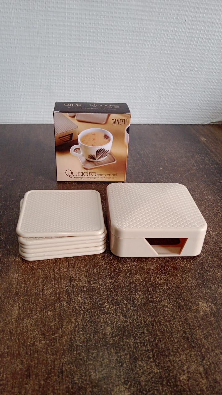 Close-up of Ganesh square coasters showing textured non-slip design