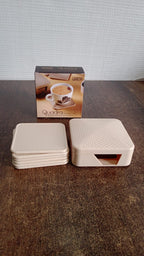 Close-up of Ganesh square coasters showing textured non-slip design