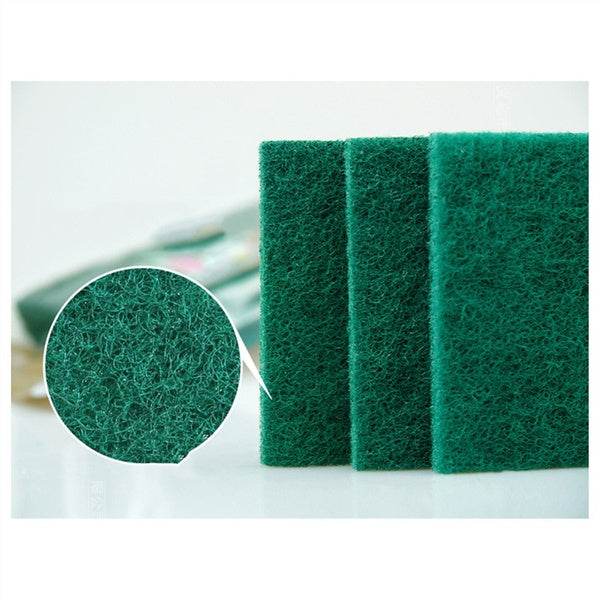 Simple close-up of a single green cleaning pad, emphasizing its non-scratch surface.