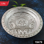 Elegant silver tone plastic pooja thali ideal for traditional rituals and aarti