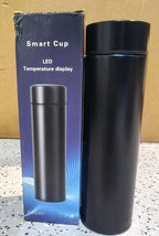 Side angle of black vacuum insulated water bottle with LED temperature display