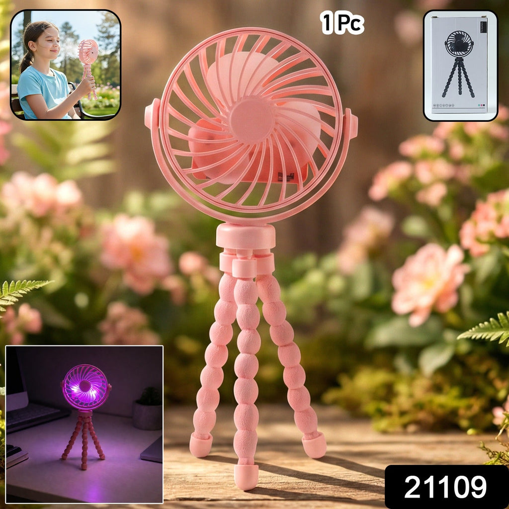 Compact rechargeable mini fan with integrated LED light for personal cooling