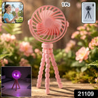 Compact rechargeable mini fan with integrated LED light for personal cooling