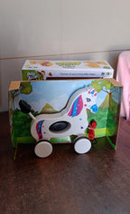 Unicorn pull along toy displayed packed in retail packaging ready for sale