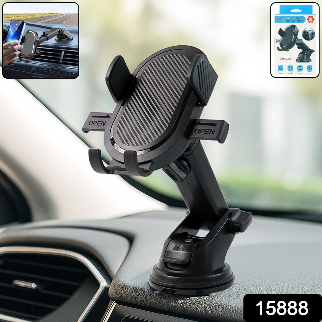 Car mobile holder with one-touch lock and suction mount on dashboard