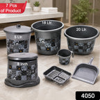 Close-up of the durable plastic bathroom set, showcasing the mug, soap case, and dustpan.