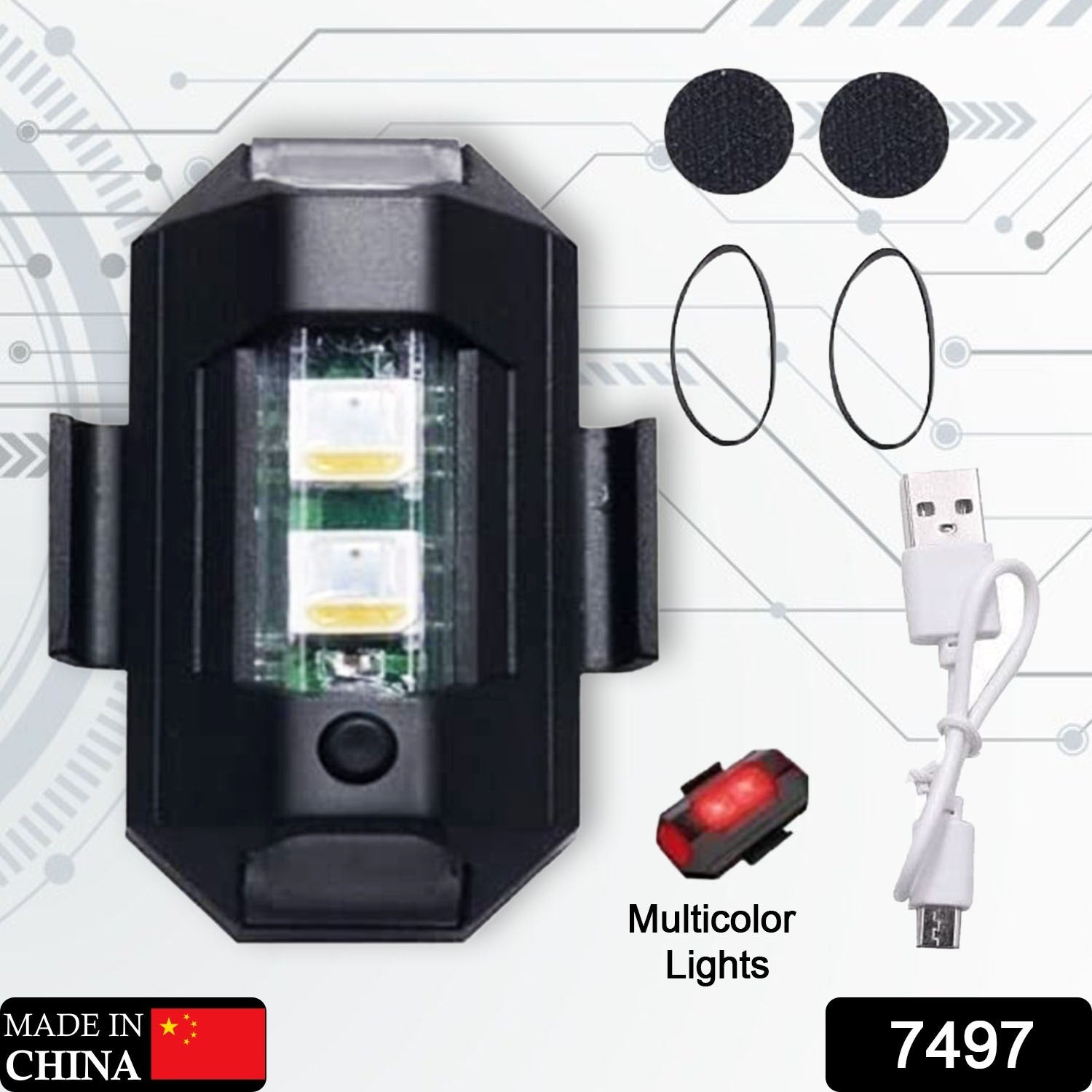 Side view of the waterproof RGB LED strobe light, highlighting its convenient USB charging port.