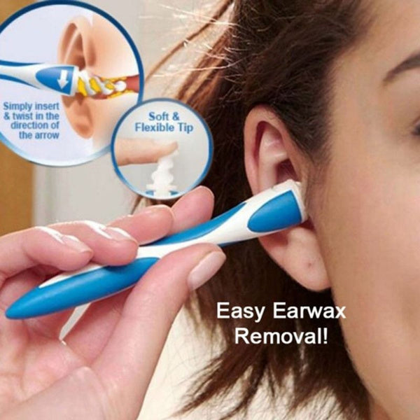 Complete silicone earwax remover system showing the handle and 16 replacement tips.