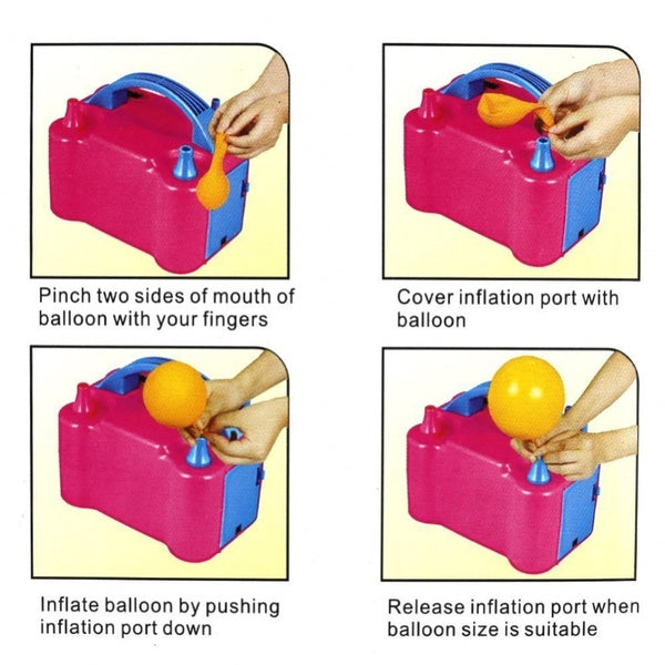 Top-down view of the portable electric balloon inflator, showing nozzle details.