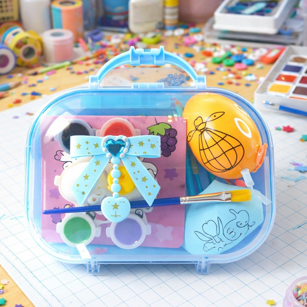 Kids creative paint kit with colourful mini pots and brush in carry case