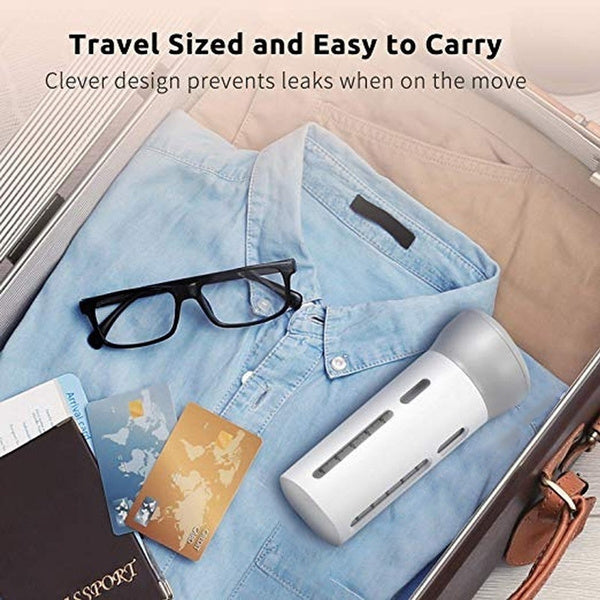 Side view of the leak-proof travel bottles, showcasing the compact design.