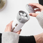 Overhead view of the refillable travel bottles set, highlighting its portability.